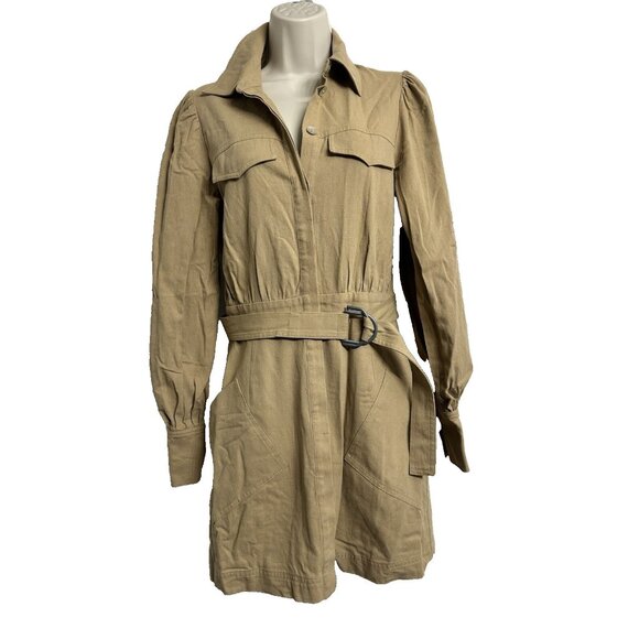 C/MEO Collective Camel Tan Dark Academia Long Puff Sleeves Office Mini Dress 6M - Picture 2 of 11